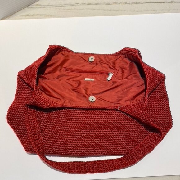 Le Sak Red Large Tote Crochet 2 handles Classic Casual - Picture 8 of 9